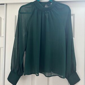 LOFT Dark Green Sheer Blouse